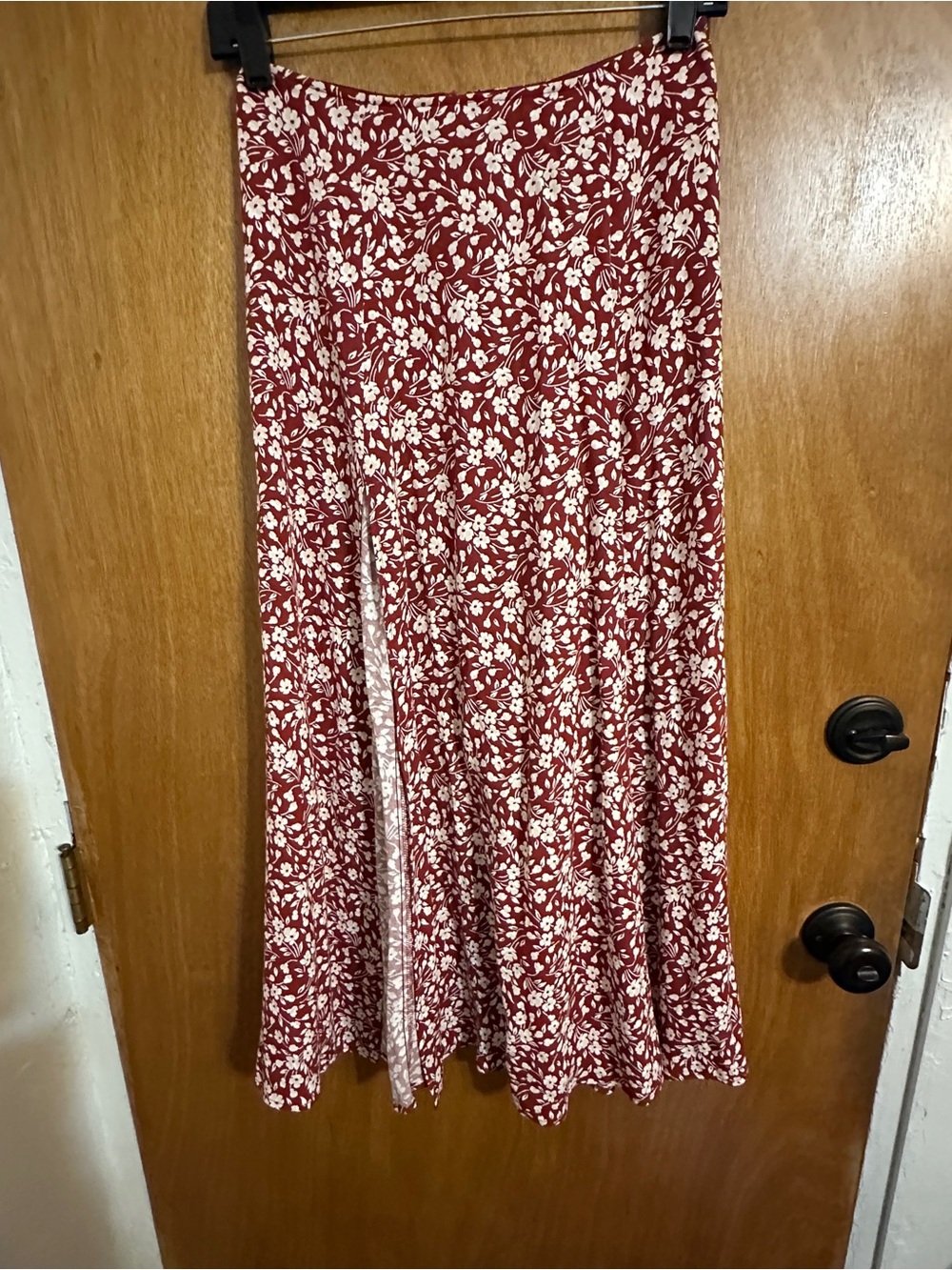 Reformation Red Floral Midi Skirt with Slit - Size 2
